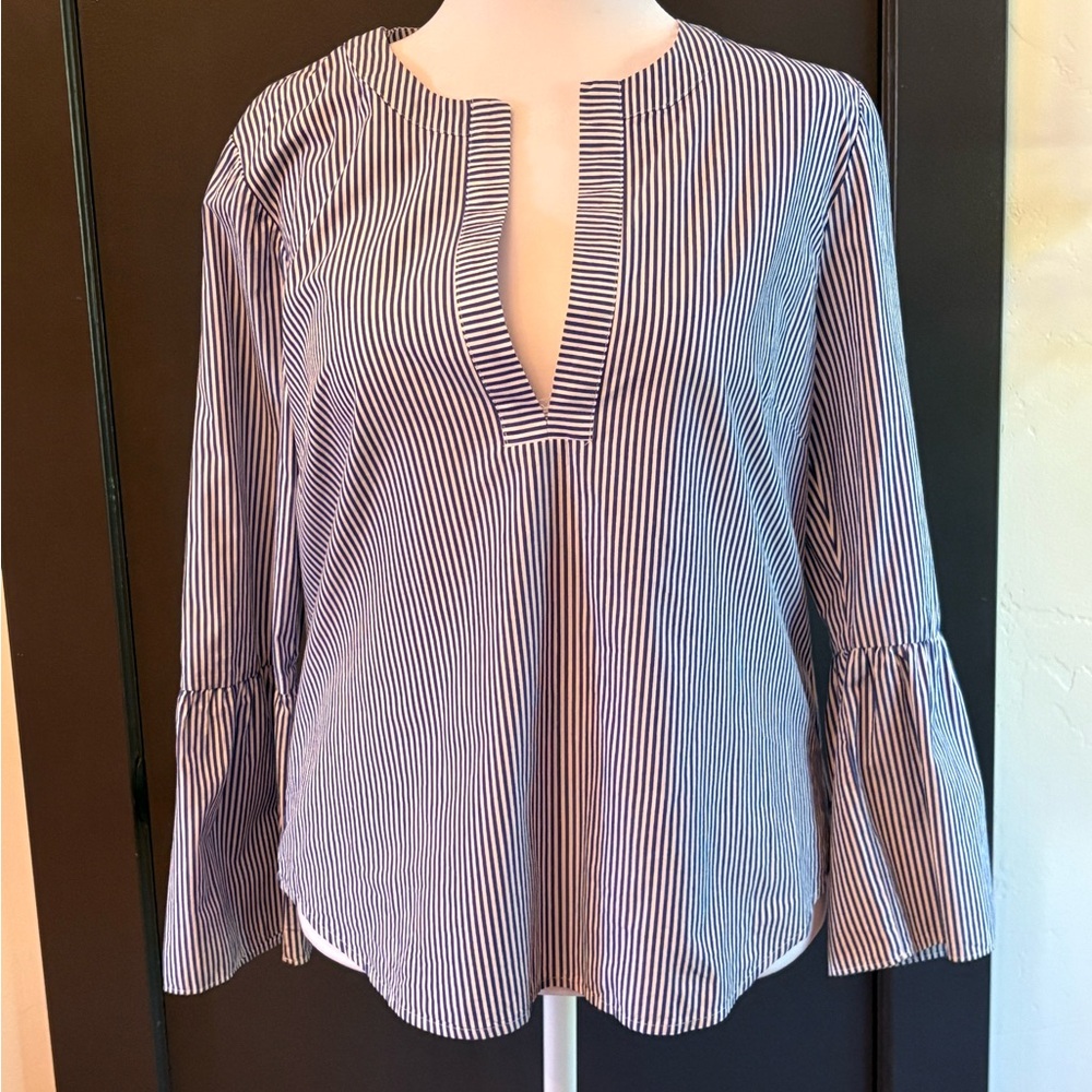 J. Crew Navy and White Striped Blouse